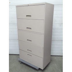 Tan 5 Drawer Lateral File Cabinet, Flip Front, Locking